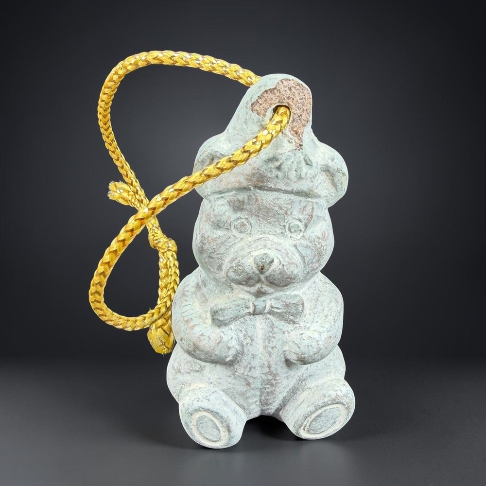 Isabel Bloom 1999 Teddy Bear Hat Bow Tie Concrete Ornament Figurine Blue Green